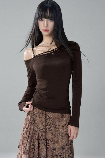 Unique Long-Sleeved Off-Shoulder Top