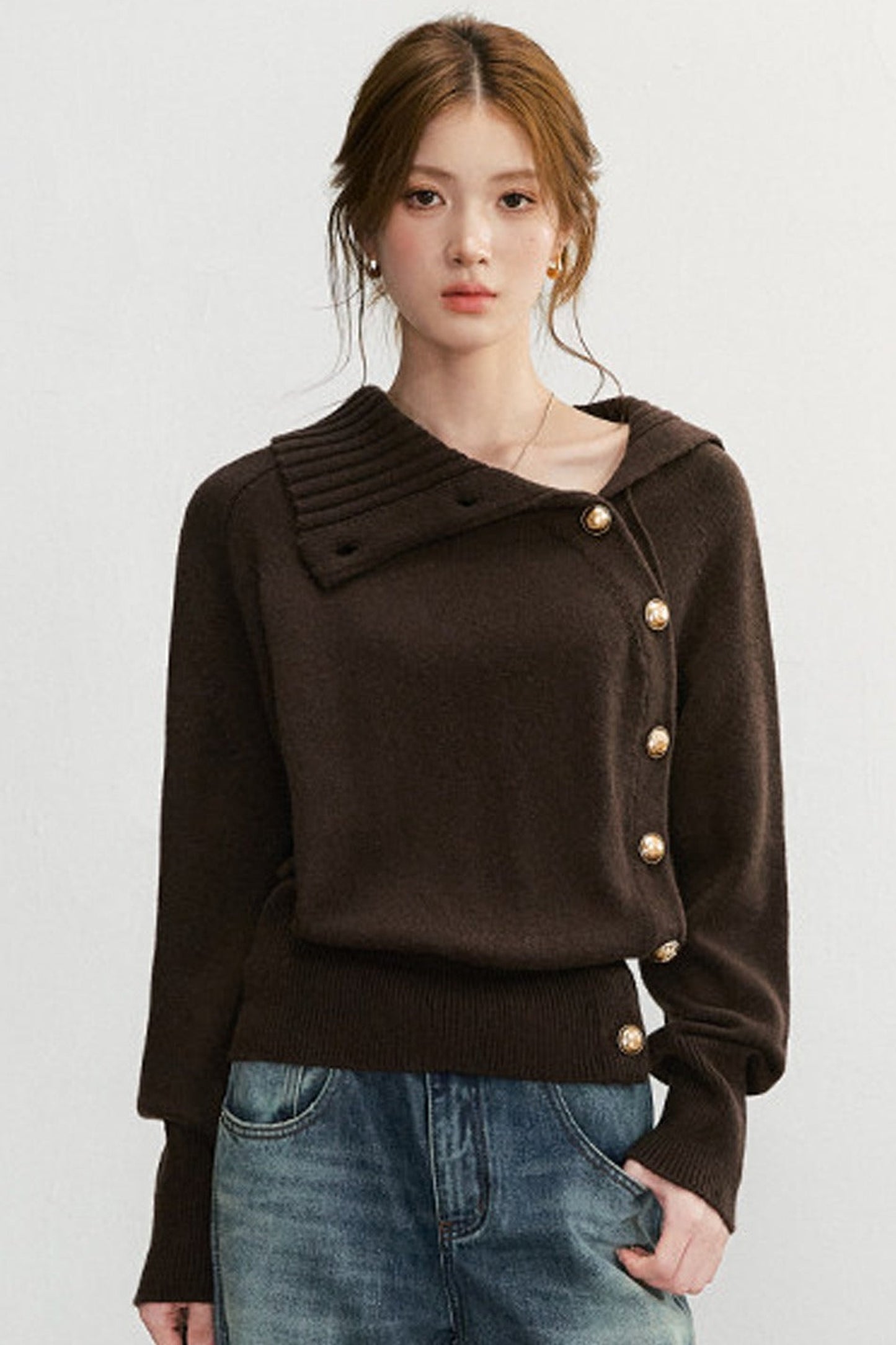 Diagonal Button Knit Top