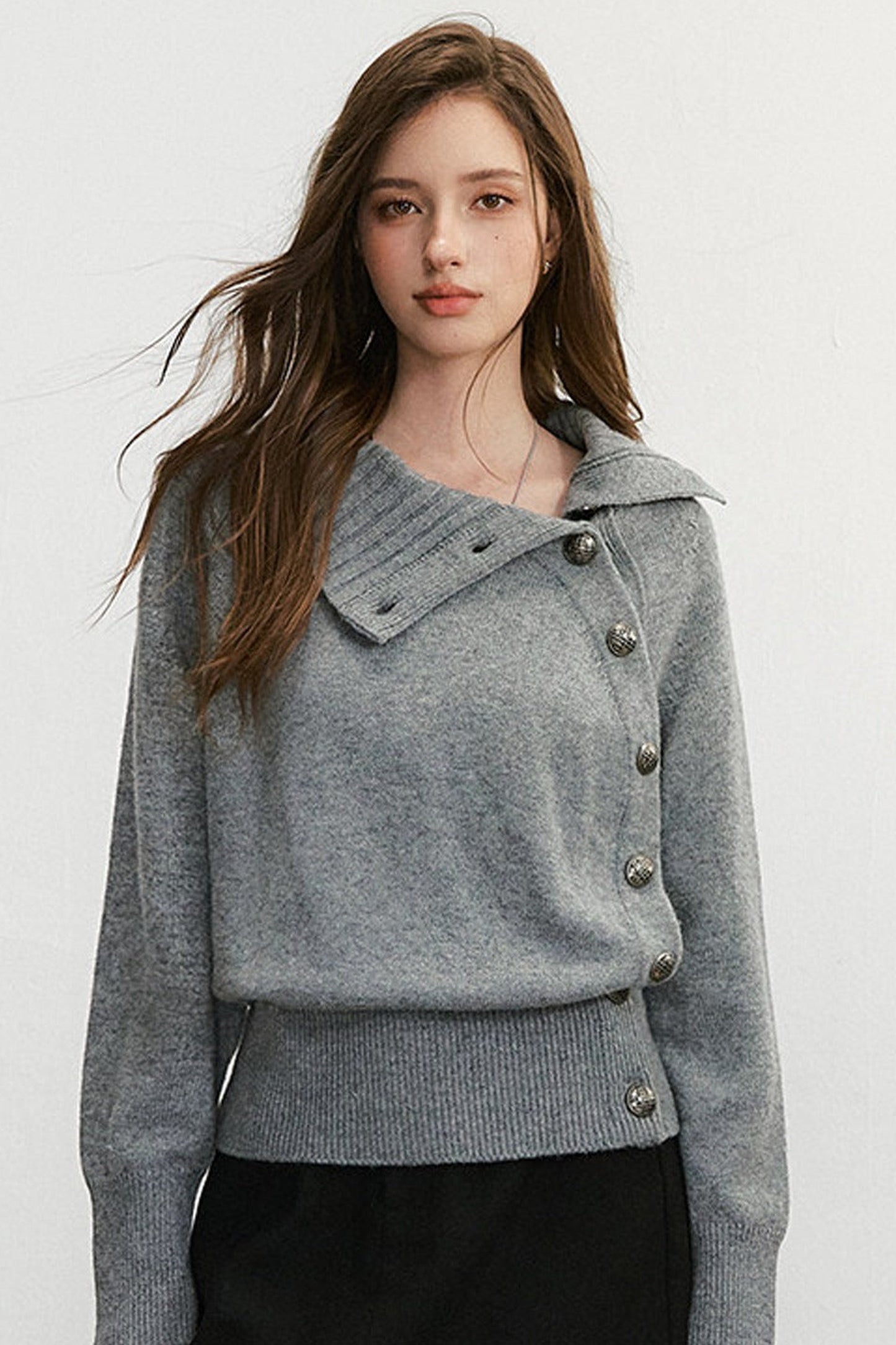Diagonal Button Knit Top