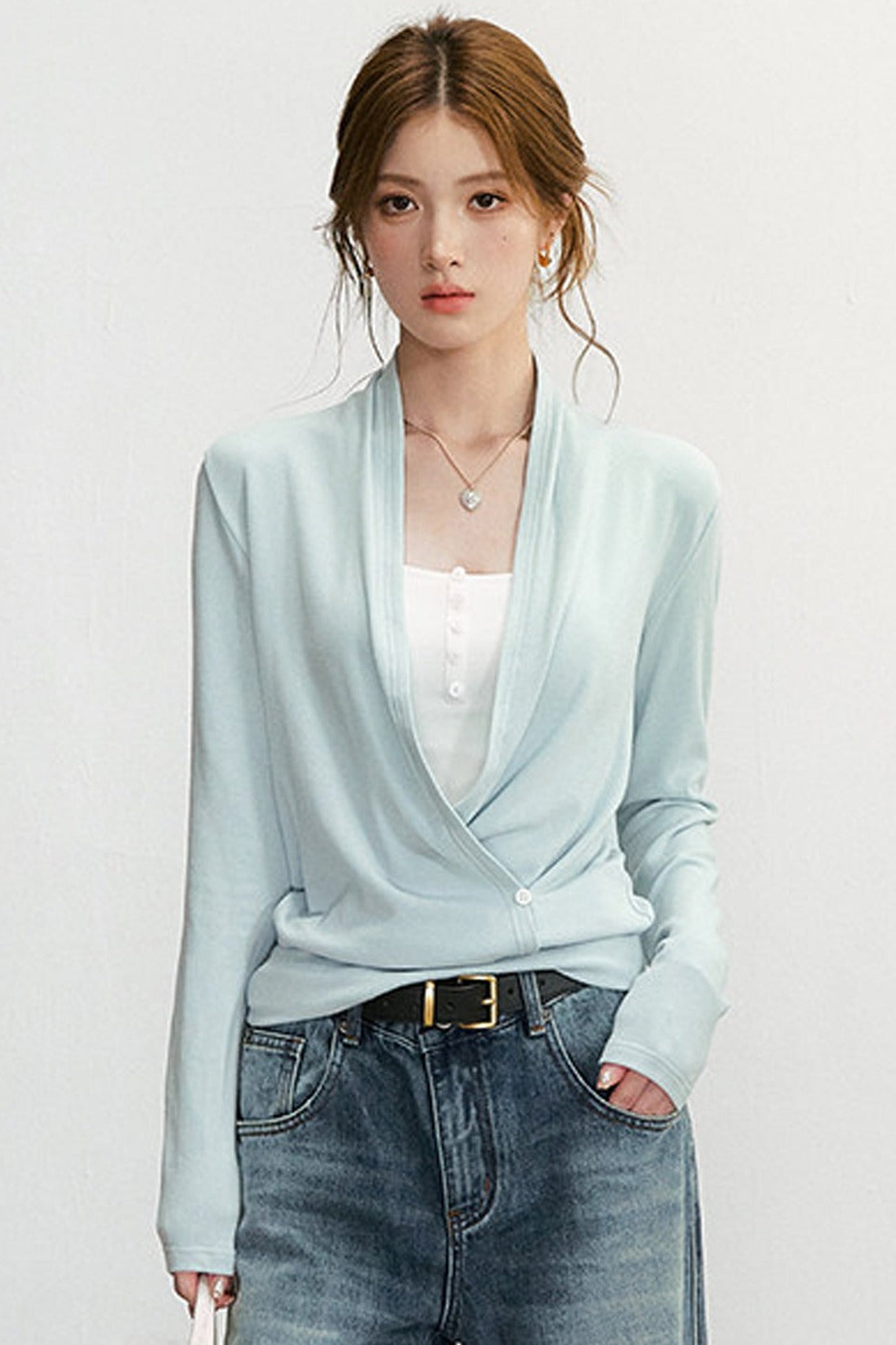 Cross V-Neck Knit Top and Camisole Set