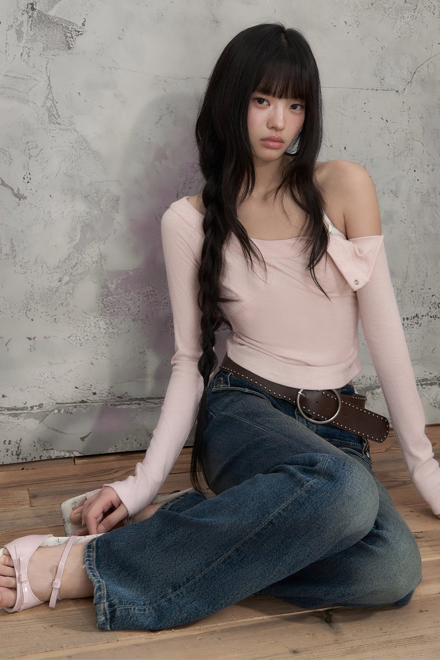 Off-Shoulder Long-Sleeve Top and Pants Set-Up