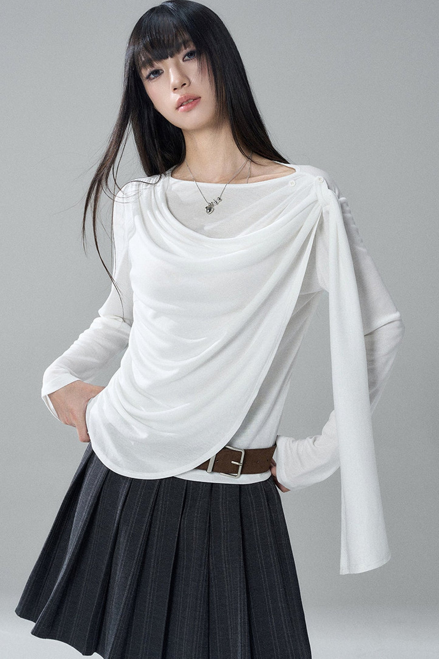 Black Long-Sleeve Shawl Collar Top