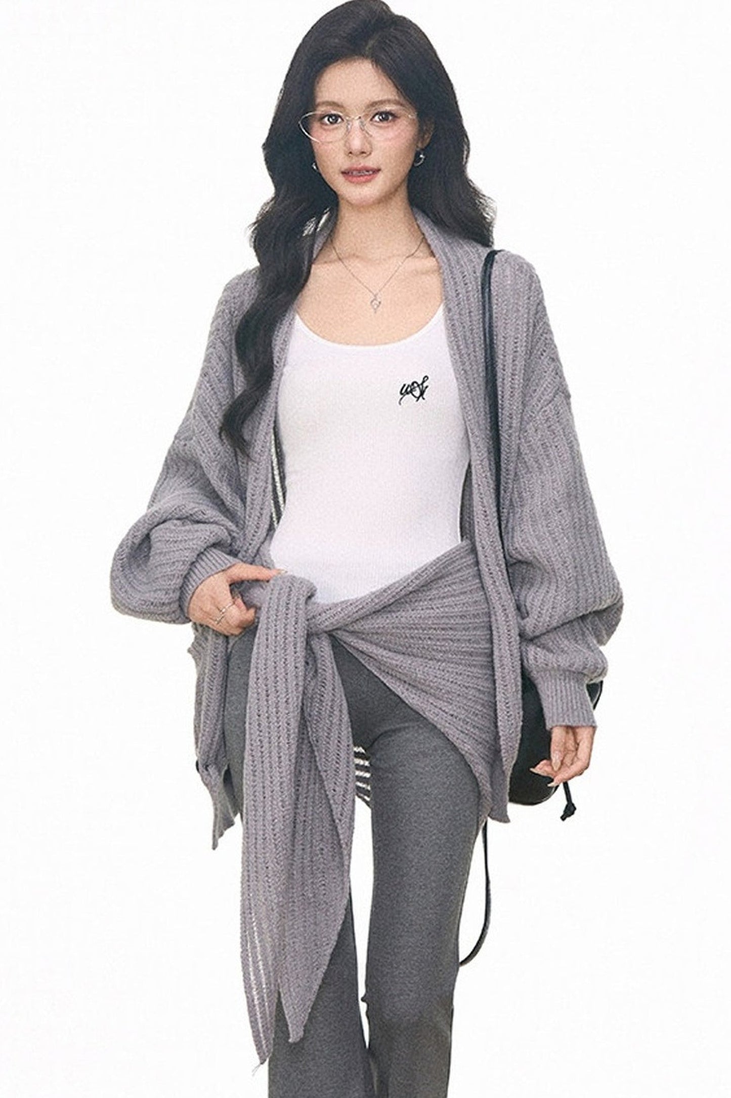 Knit Cardigan and Cuffed Pants Set-Up