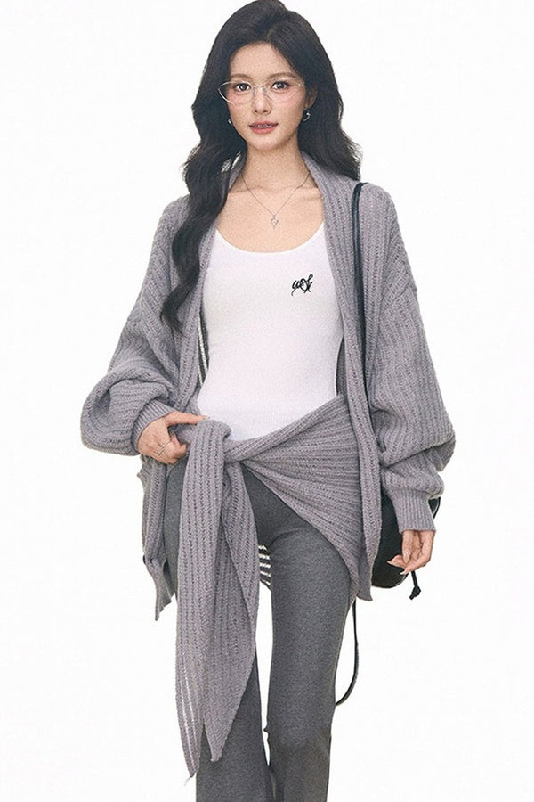 Knit Cardigan and Cuffed Pants Set-Up