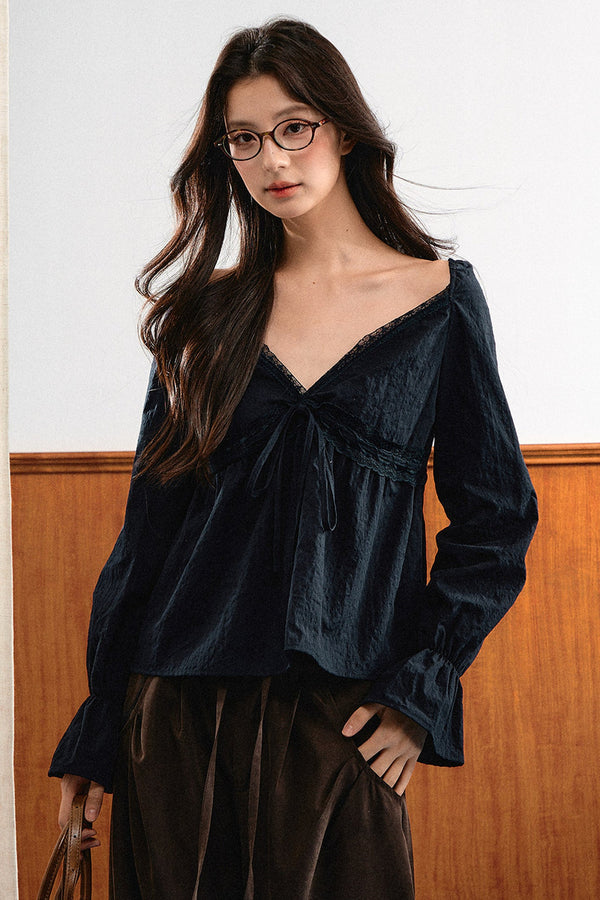 French Lace Bell-Sleeve Blouse
