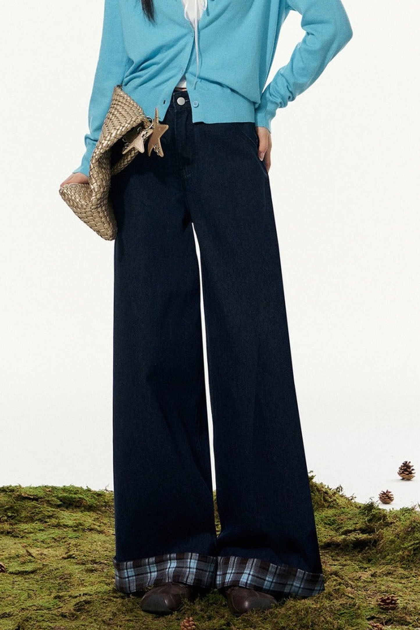 Plaid Wide-Leg Pants and Cardigan Set-Up