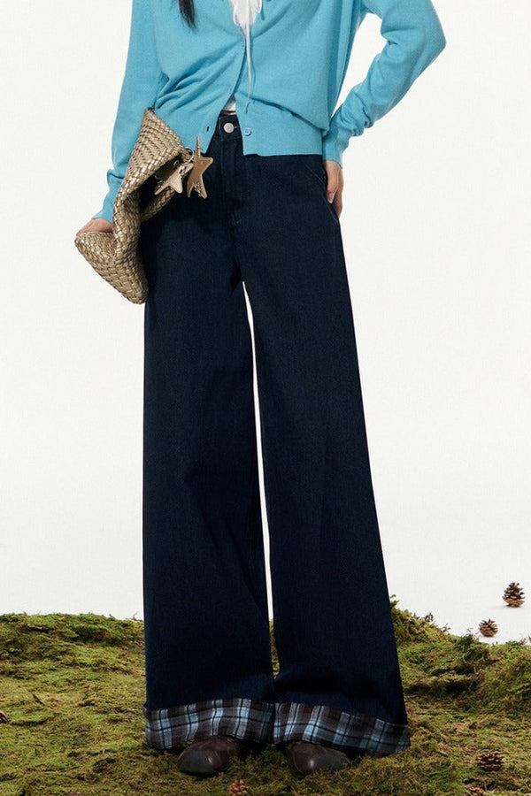 Plaid Wide-Leg Pants and Cardigan Set-Up