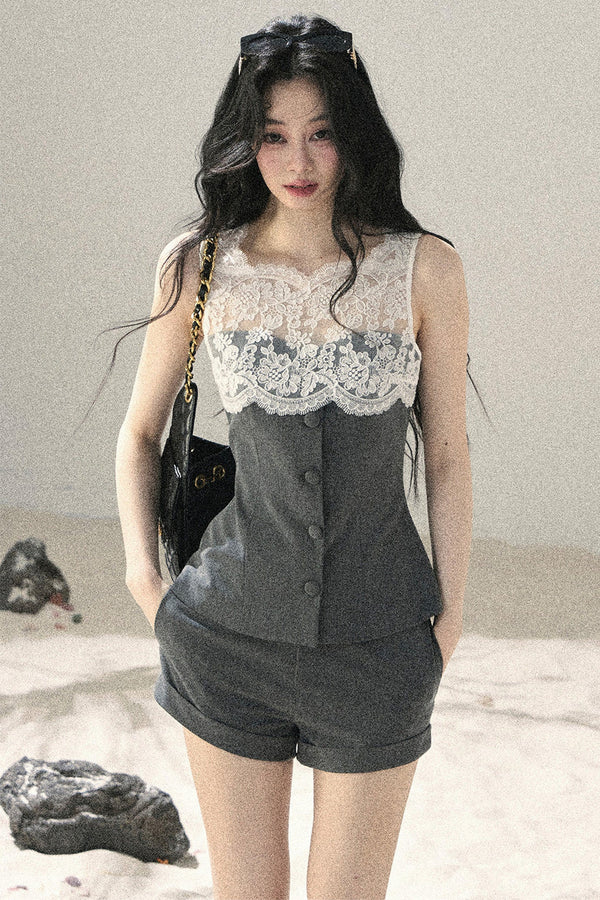French Lace Top and Shorts Set-Up