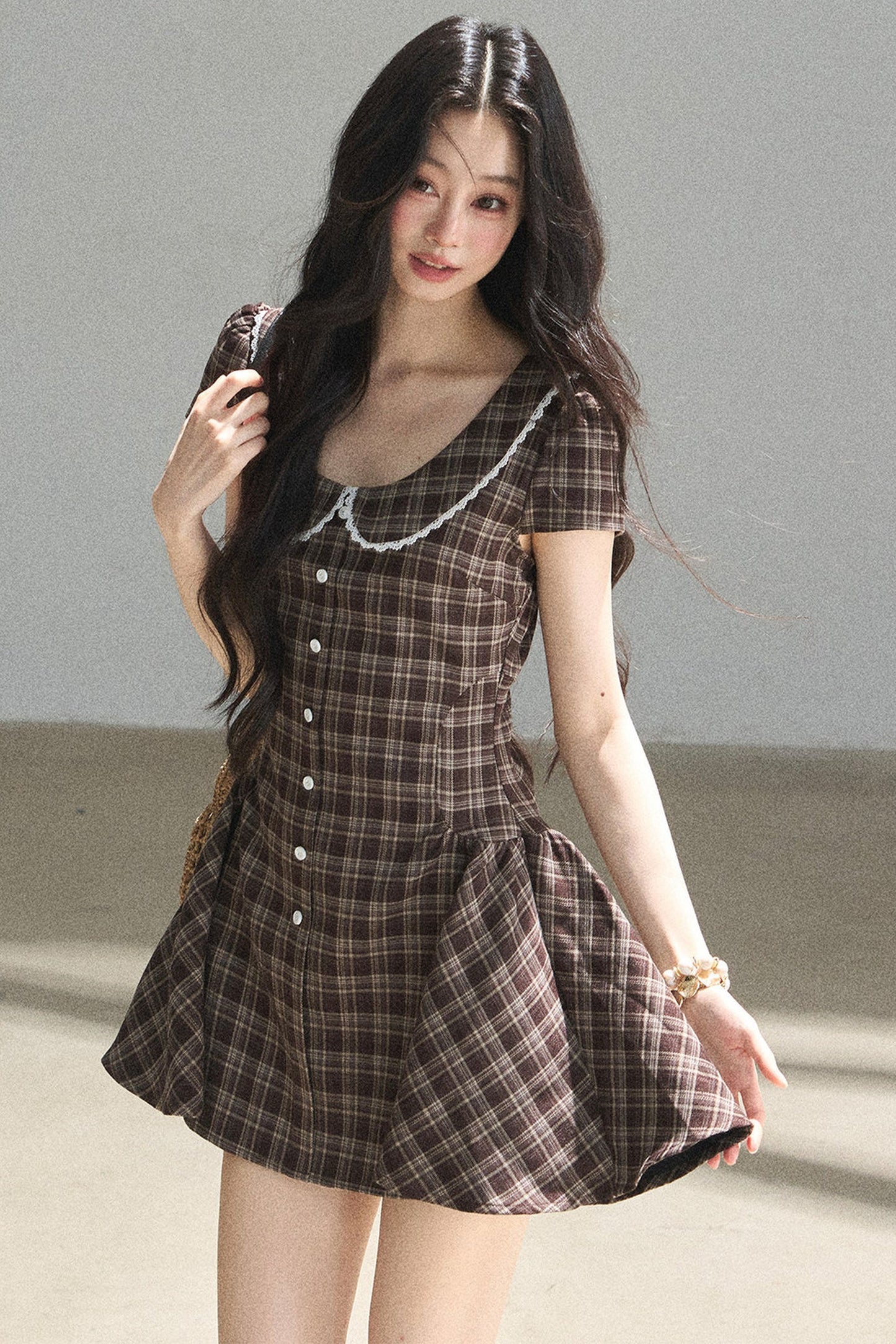 Plaid Doll Collar Puffy Dress