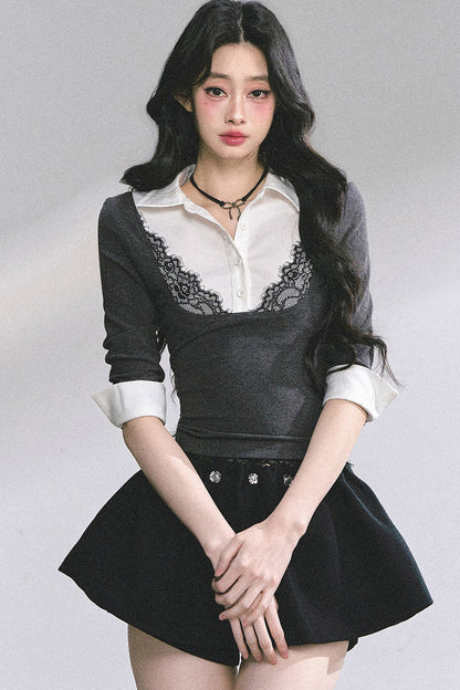 Lace Polo Collar Blouse
