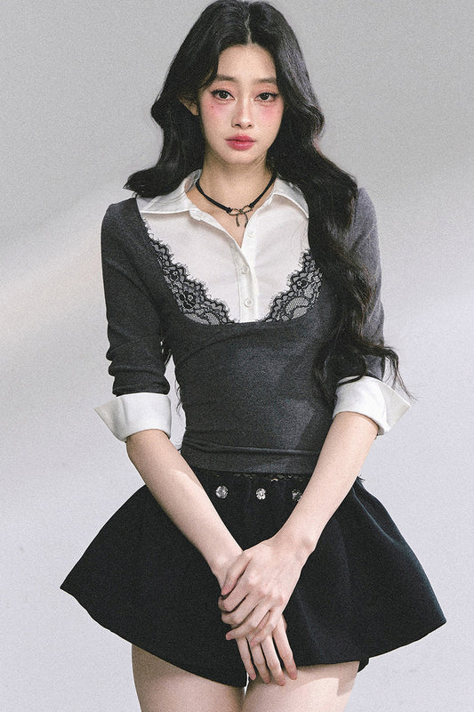 Lace Polo Collar Blouse