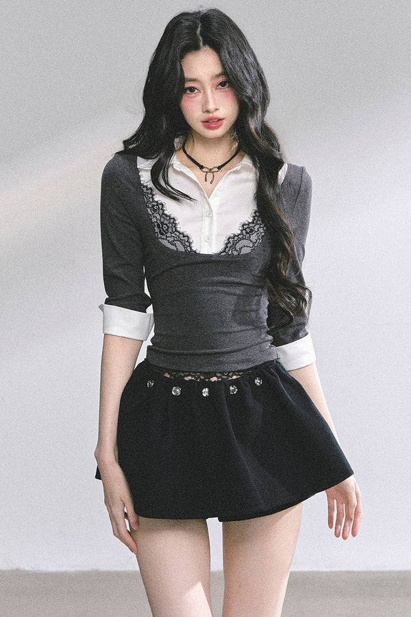 Lace Polo Collar Blouse