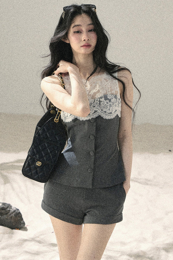 French Lace Top and Shorts Two-Piece Set-Up