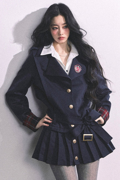 Preppy School Student Layered-Look Pleated Dress