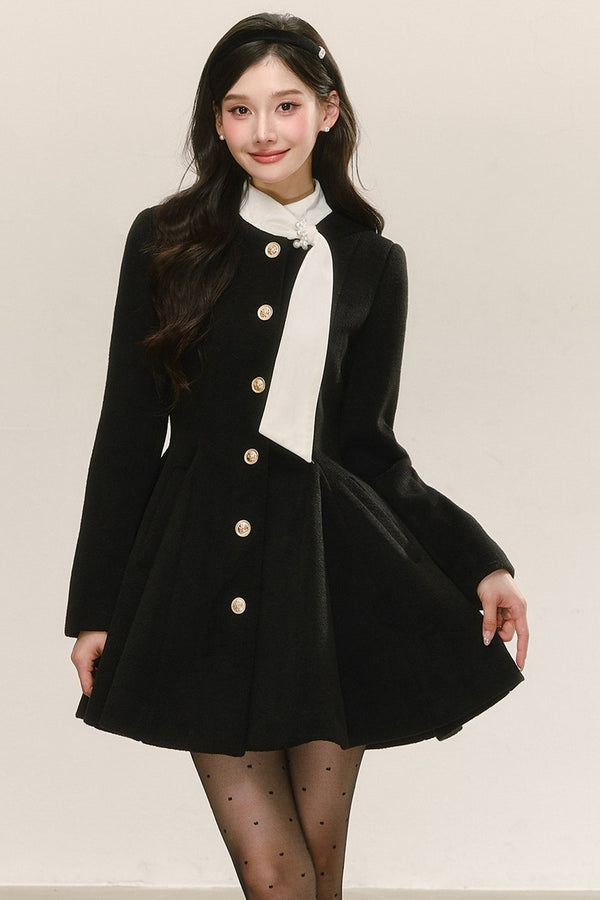 Vestido abrigo acolchado de lana negro