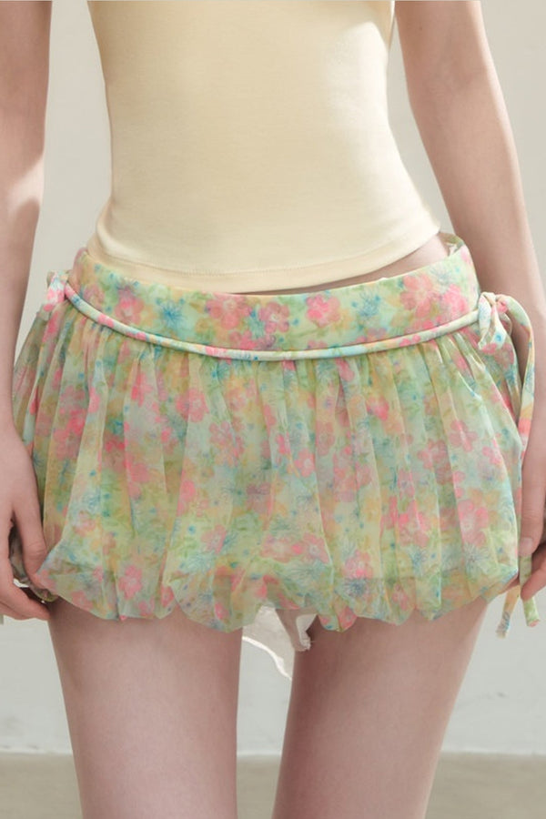 Floral Ruffle Short Skirt