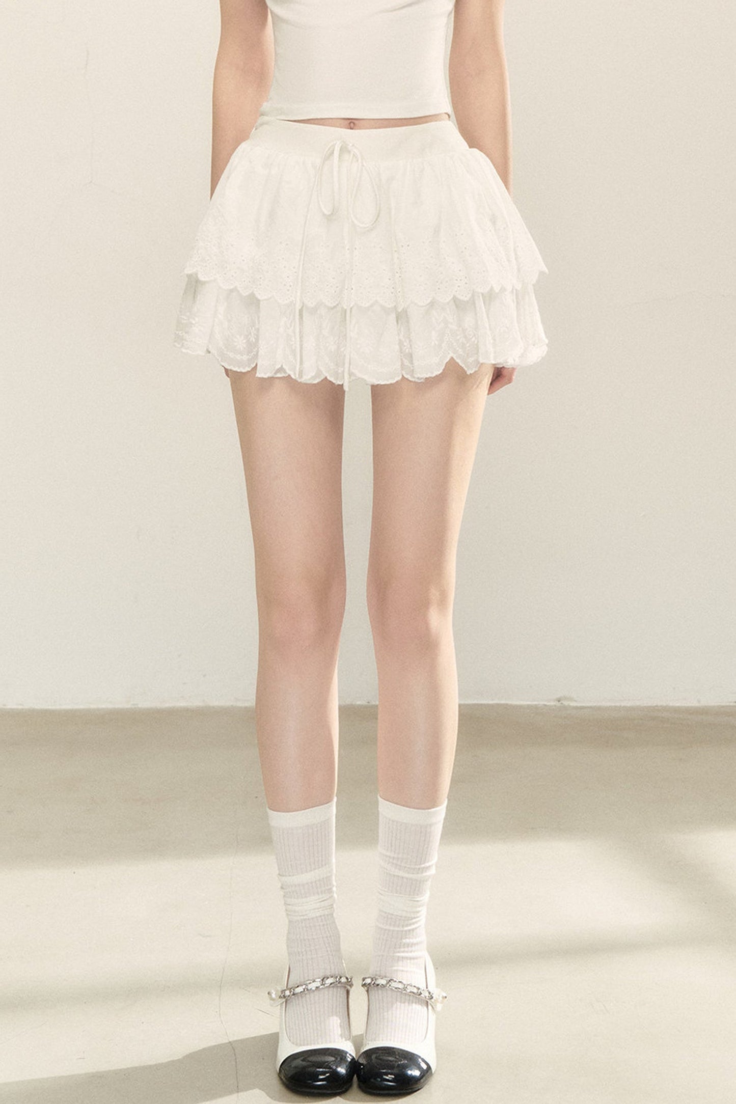White Ruffle Mini Skirt