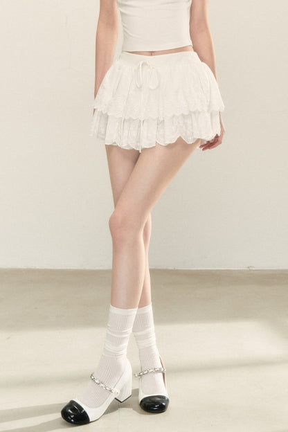 White Ruffle Mini Skirt