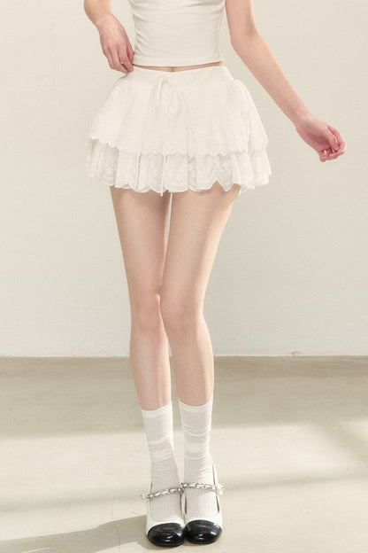 White Ruffle Mini Skirt
