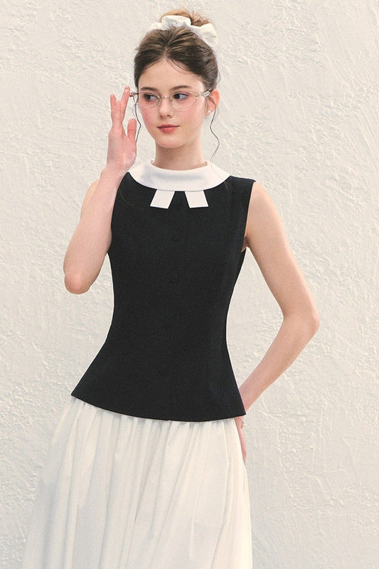 Bowknot Color-Block Sleeveless Tank Top
