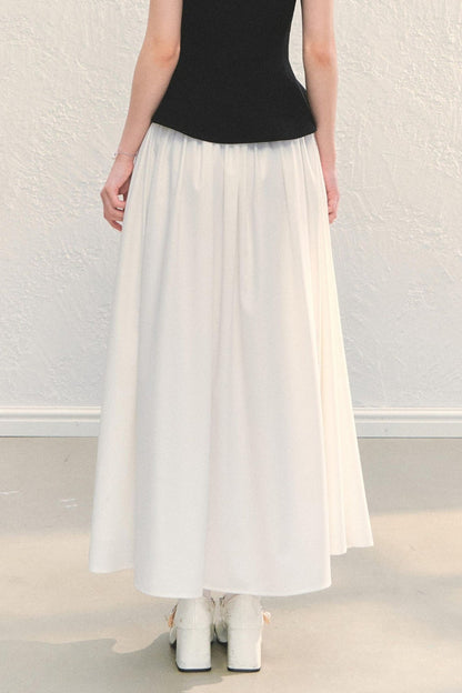 White Pleated A-Line Long Skirt
