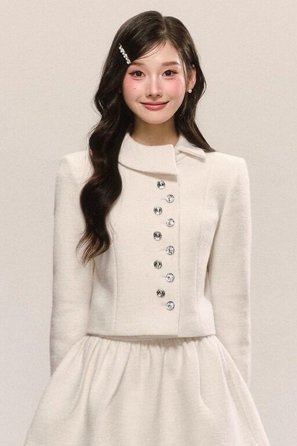 Short Woolen Jacket Pleated Skirt Set-Up