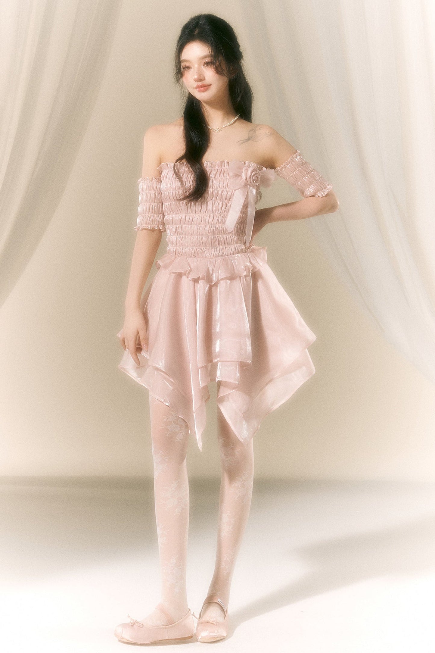 Off-Shoulder Satin Ballet Dress