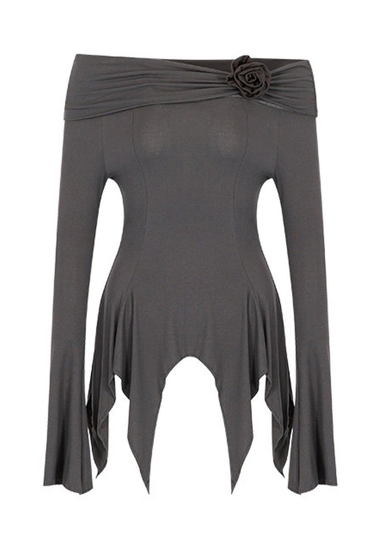 Completo con top monospalla in maglia e abito drappeggiato