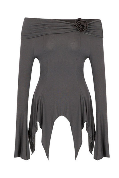 Completo con top monospalla in maglia e abito drappeggiato