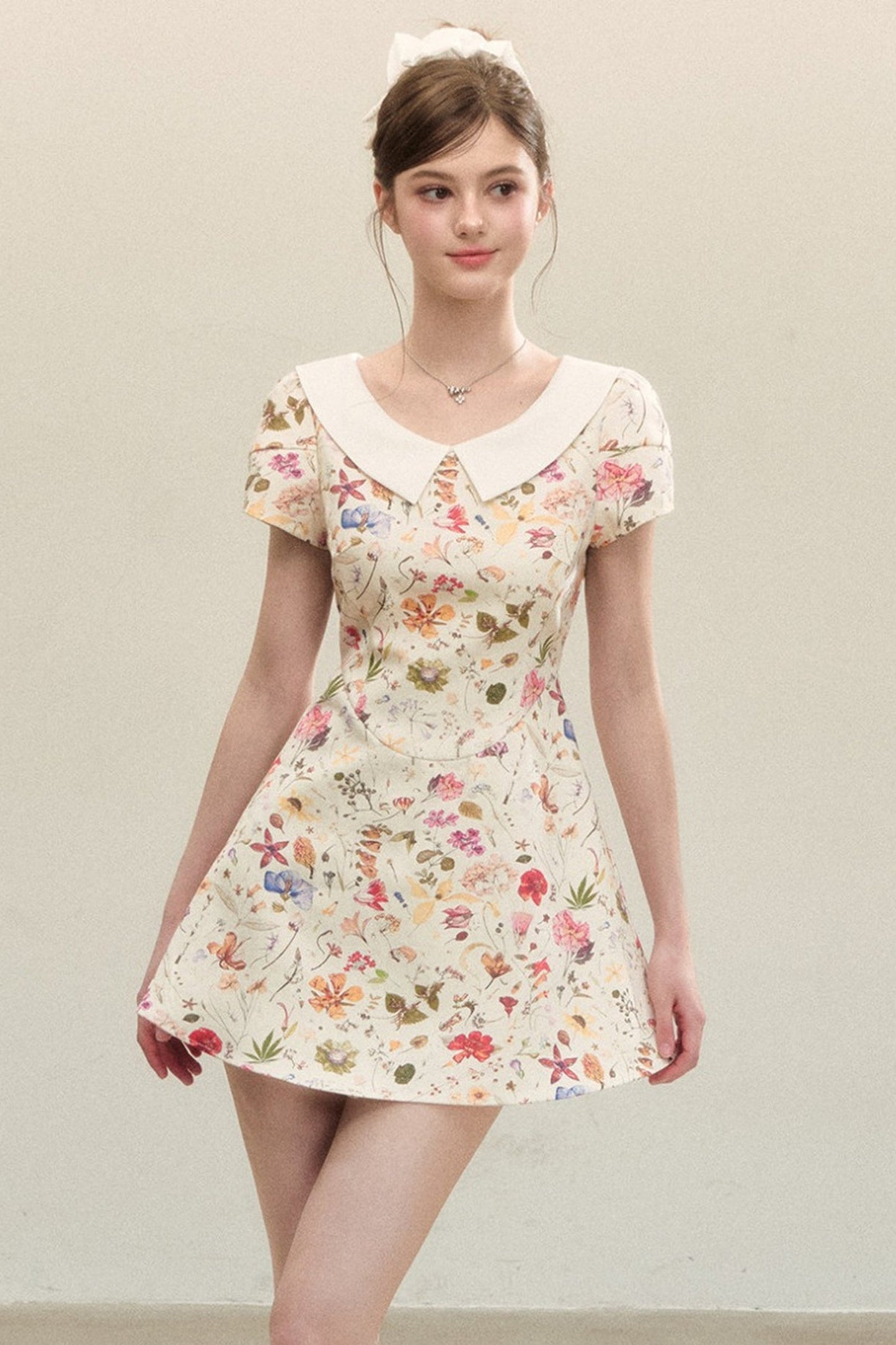 Floral Puffy Suspender Dress
