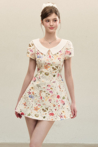 Floral Puffy Suspender Dress