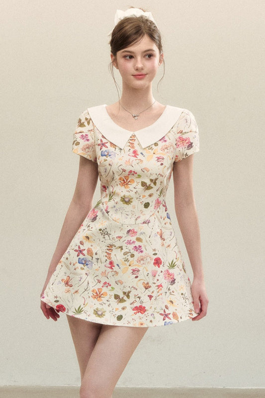 Floral Puffy Suspender Dress