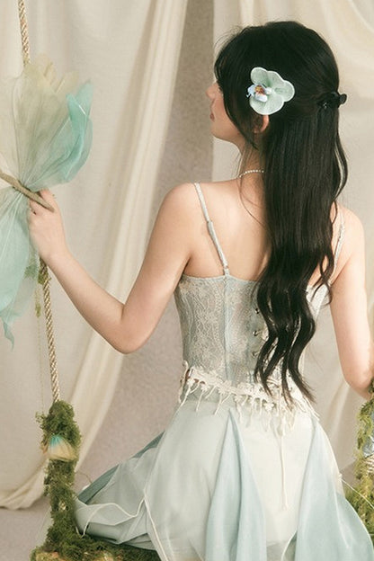 Retro Lace Fishbone Tube Top and Layered Skirt Set-Up