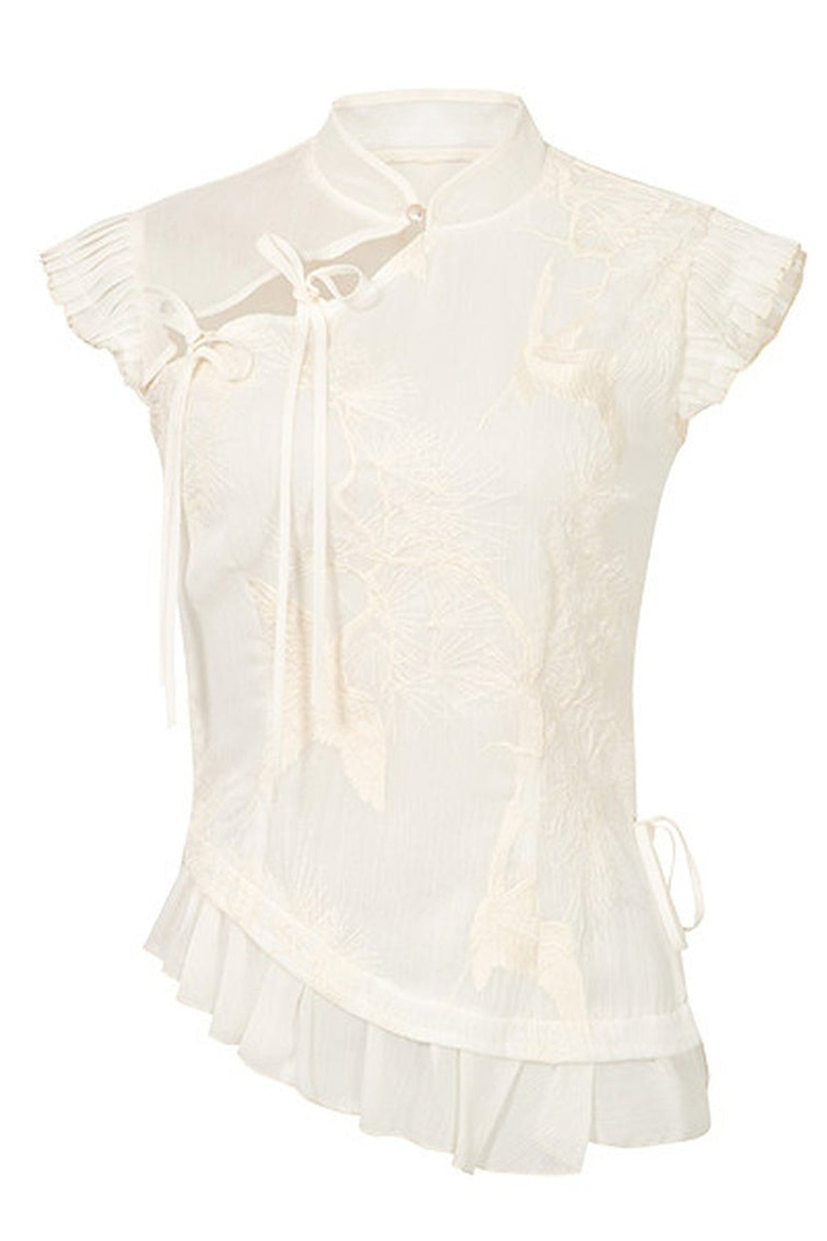 Embroidered Cheongsam Top and Ruffled Skirt Set-Up