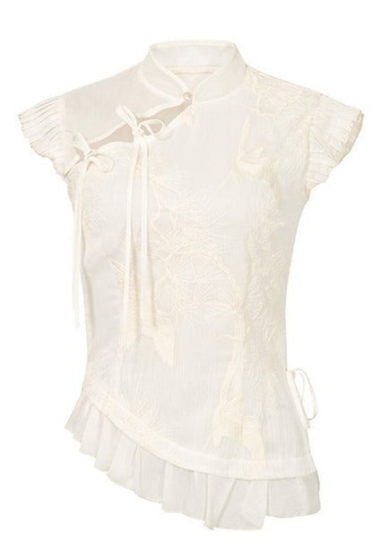 Embroidered Cheongsam Top and Ruffled Skirt Set-Up
