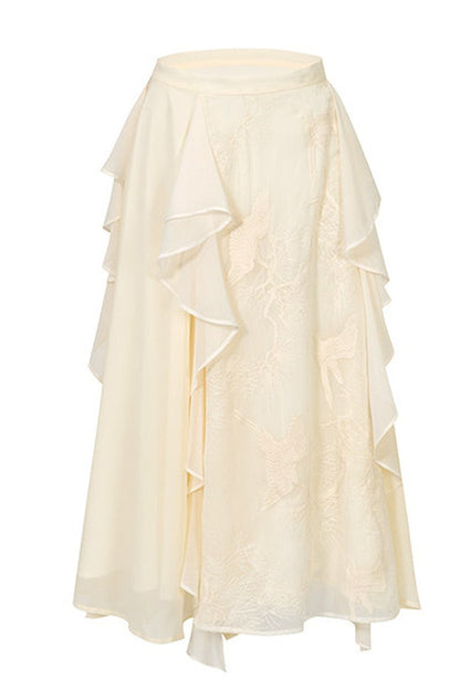 Embroidered Cheongsam Top and Ruffled Skirt Set-Up