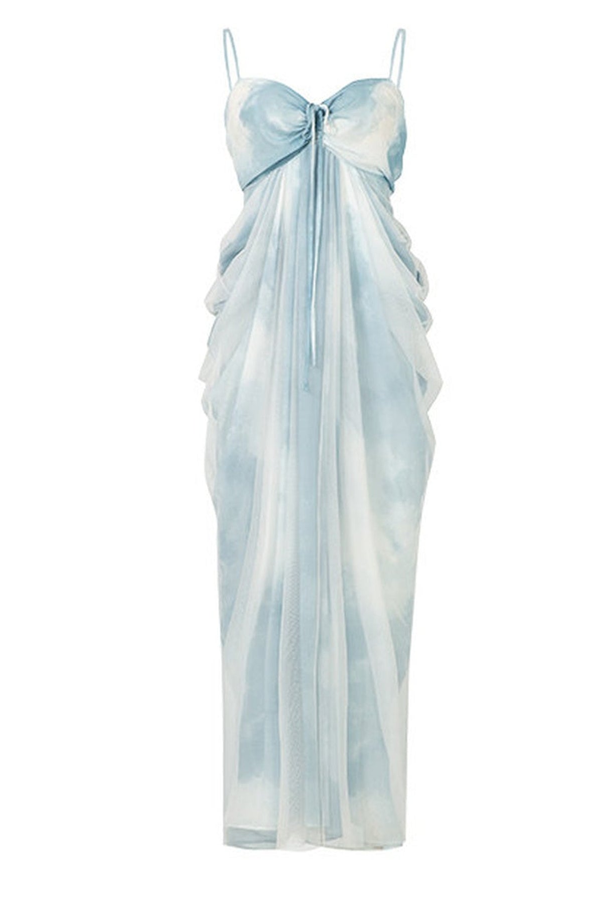 Blue Tie-Dye Cocoon Drawstring Slip Dress