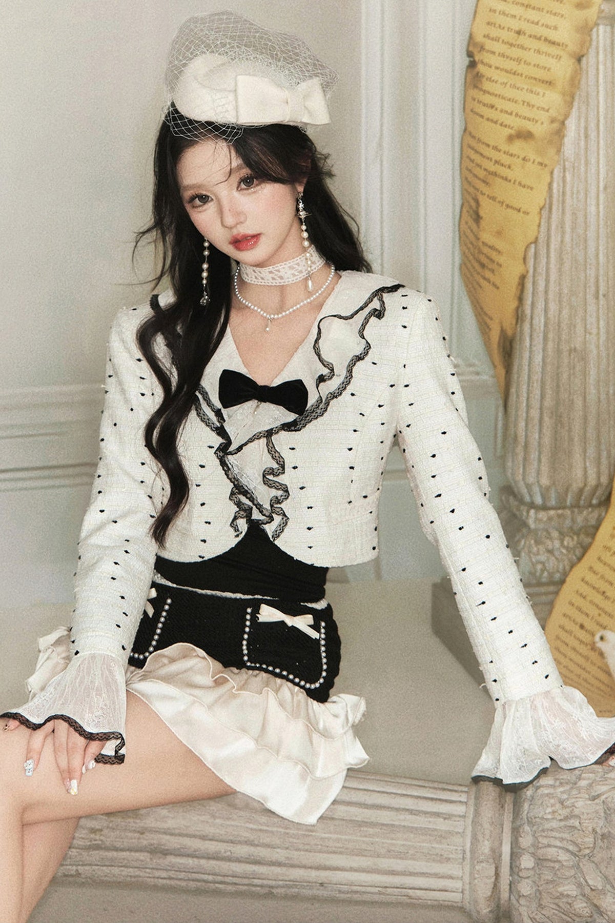 Polka Dot Ruffle Jacket and Skirt Set-Up