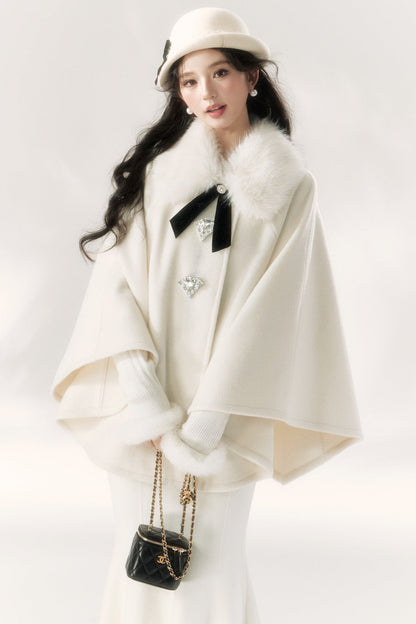 Luxurious Fur Collar Cape