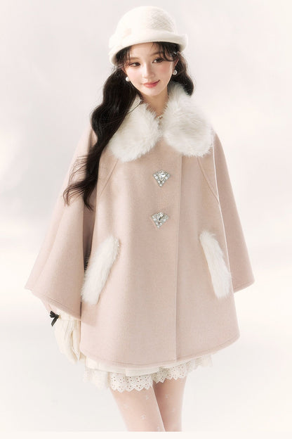 Luxurious Fur Collar Cape
