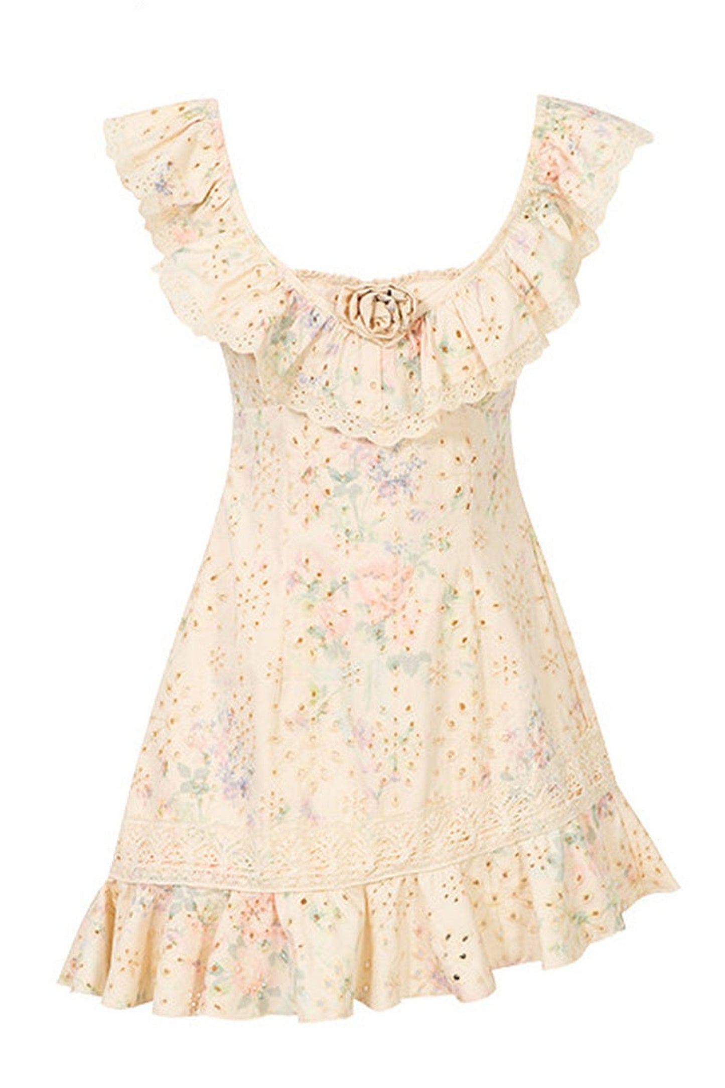 Floral Ruffle V-Neck Bow Short Dress