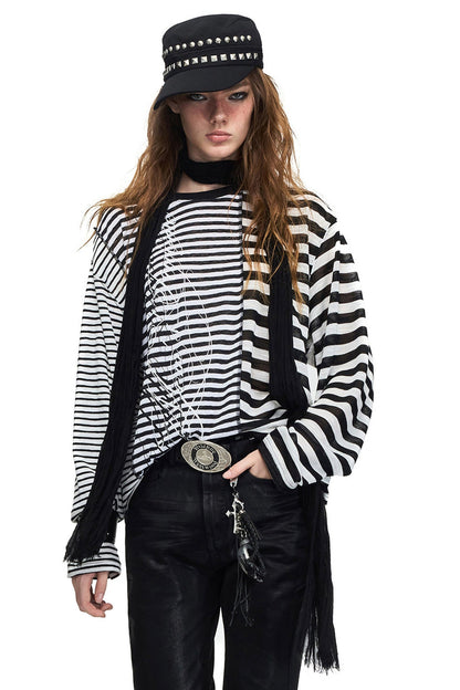 Vintage Striped Long-Sleeve Tencel T-shirt