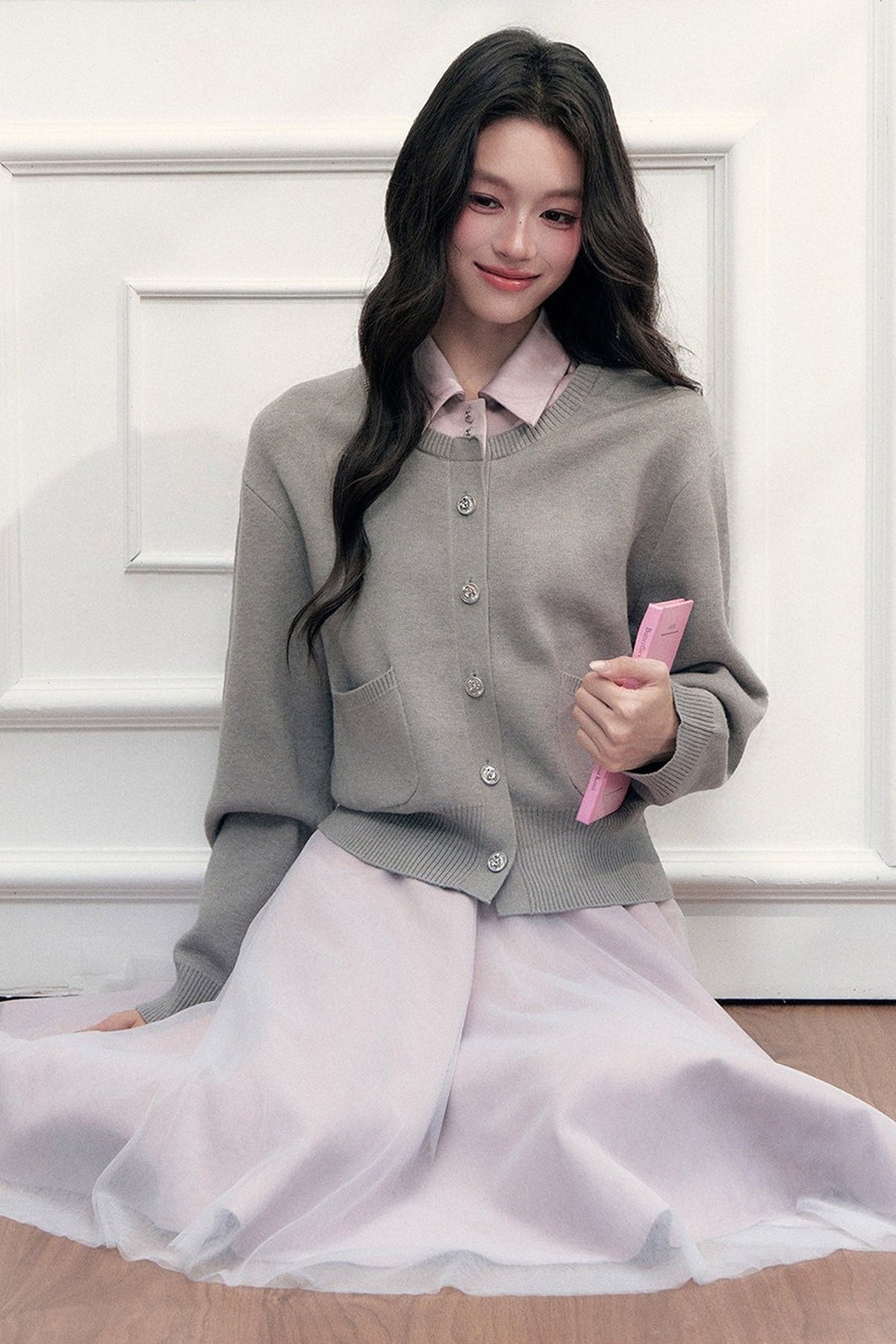 Retro Lapel Patchwork Knit Sweater Set-Up