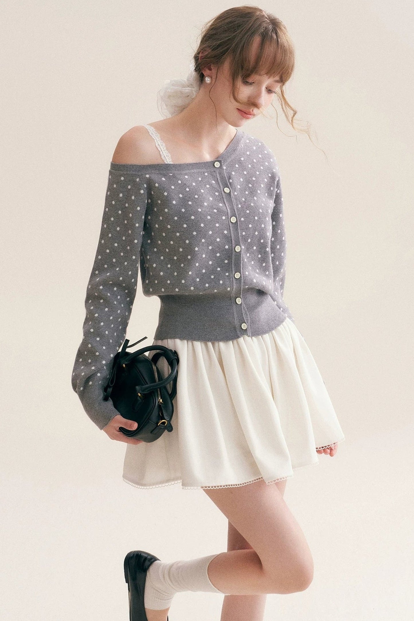 Polka Dot Knit Cardigan Top