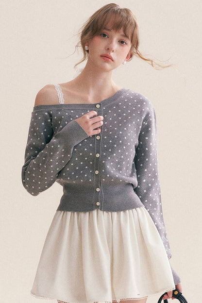 Polka Dot Knit Cardigan Top