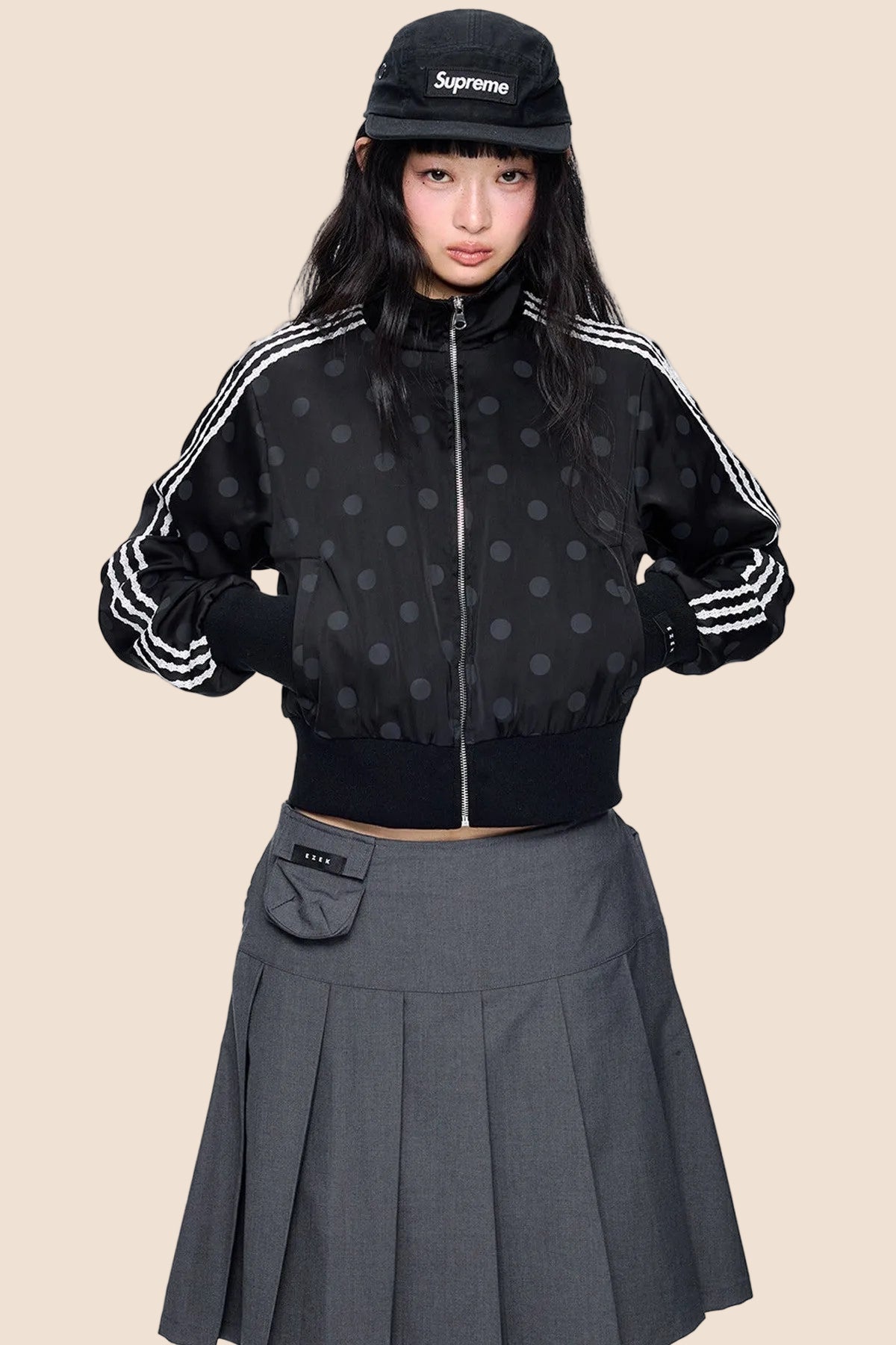 Polka Dot Print Side Stripe Jacket