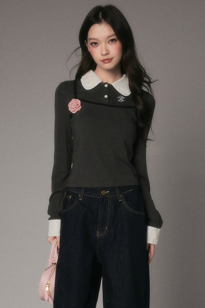 Korean Style Slim Fit Layered-Look Long-Sleeve T-Shirt
