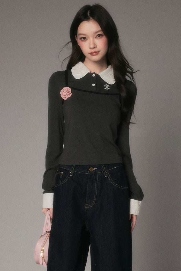Korean Style Slim Fit Layered-Look Long-Sleeve T-Shirt