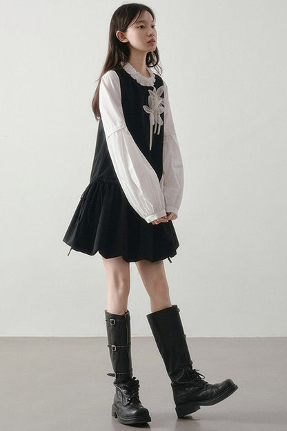 White Ruffled Collar Lantern Sleeve Blouse