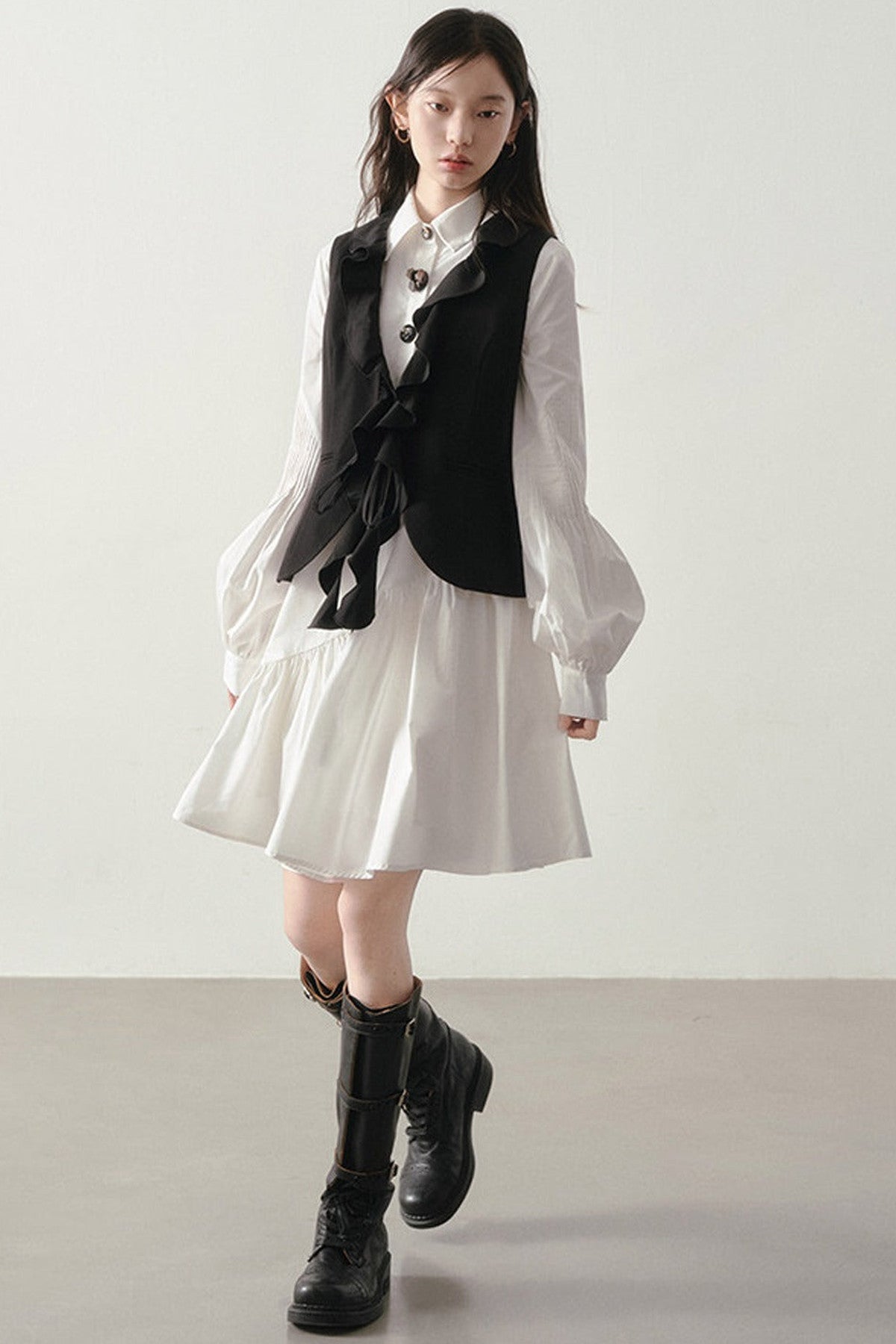 French Style Ruffled Suit Fabric Vest
